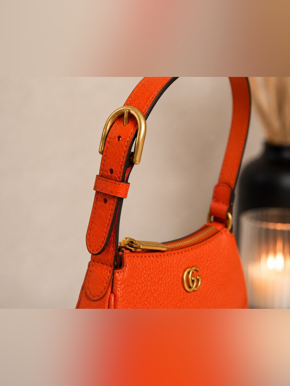 Gucci Orange Pebbled Leather Mini Shoulder Bag🍊NWTs GG Gold Hardware - Full Set - Picture 5 of 12